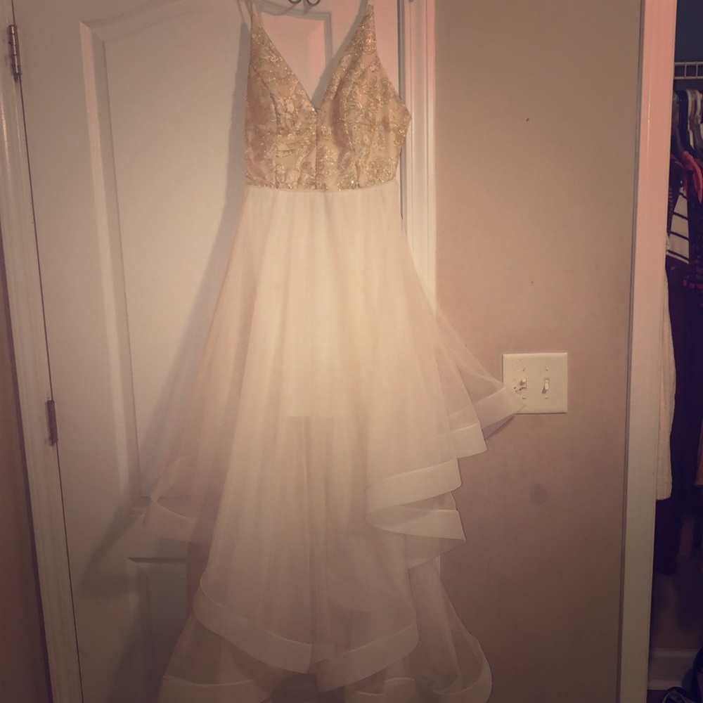 gold and white prom dress